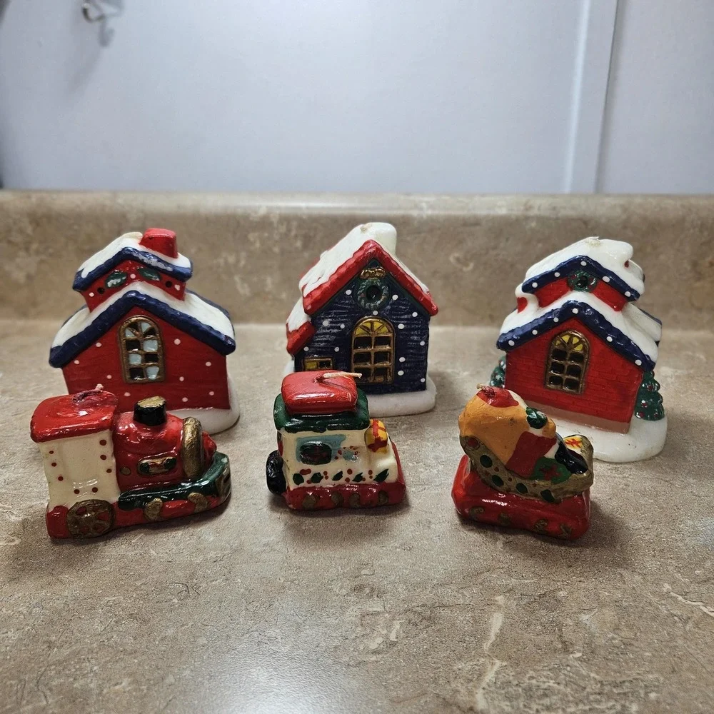 VTG Mini Christmas‎ Village Houses Train Hand Painted Candles Lot Holiday Decor